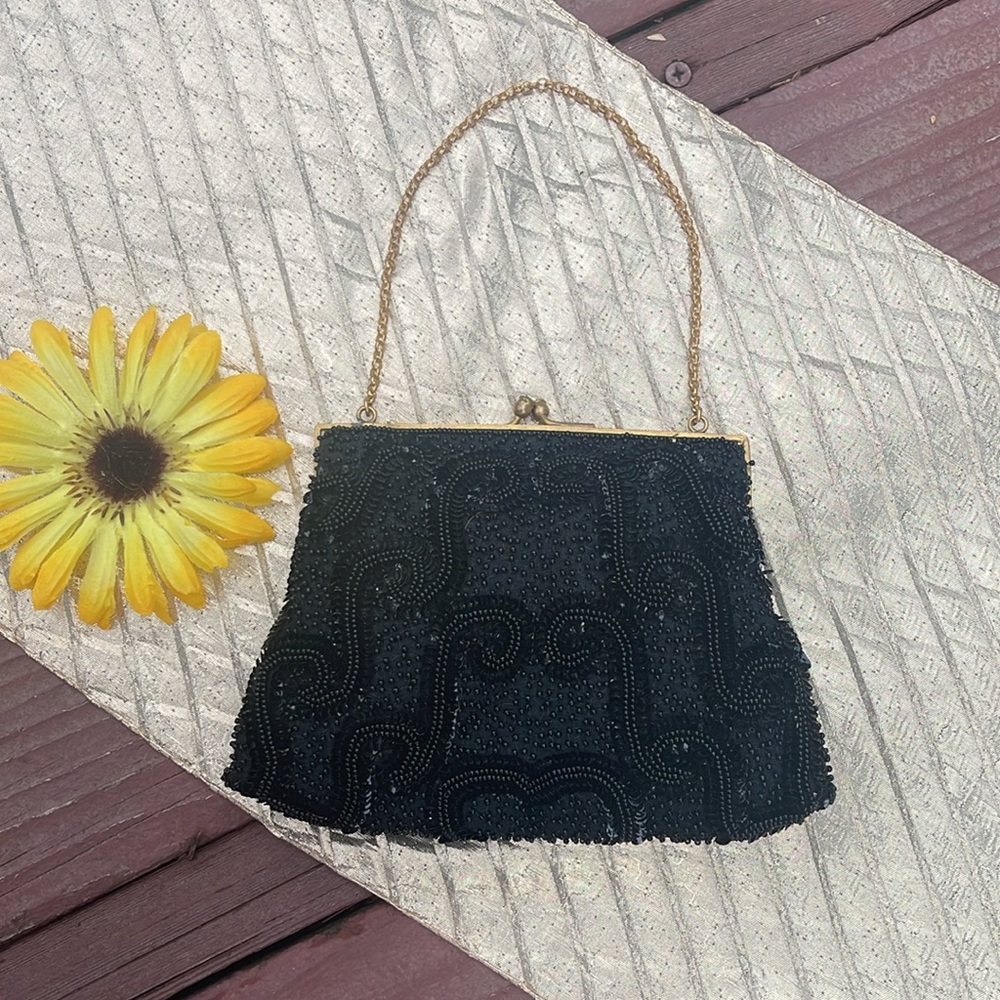 🌺 VINTAGE/ANTIQUE? Black Beaded Purse; Made in France for The White House SF!